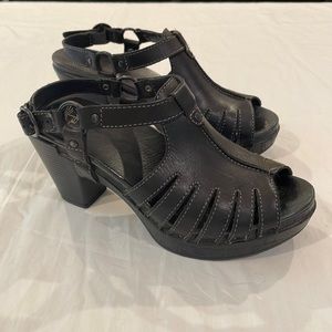 Dansko Womens Randy Slingback Comfort Heels Sandals Shoes Black Leather